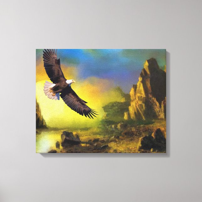 A Patriotic Design with Bald Eagle Flying High Canvas Print (Front)