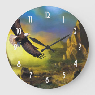 A Patriotic Design with Bald Eagle Flying High Large Clock