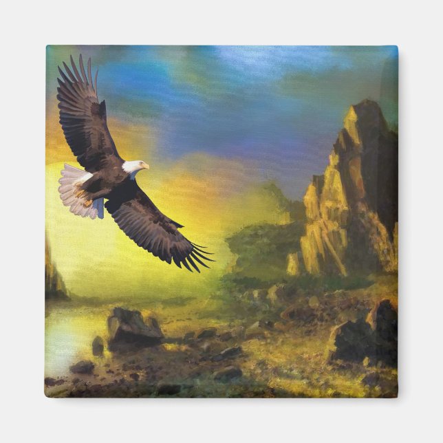 A Patriotic Design with Bald Eagle Flying High Magnet (Front)