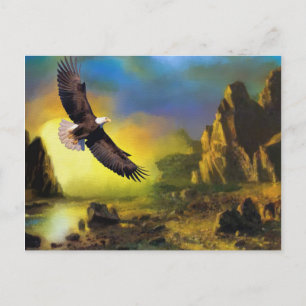 A Patriotic Design with Bald Eagle Flying High Postcard