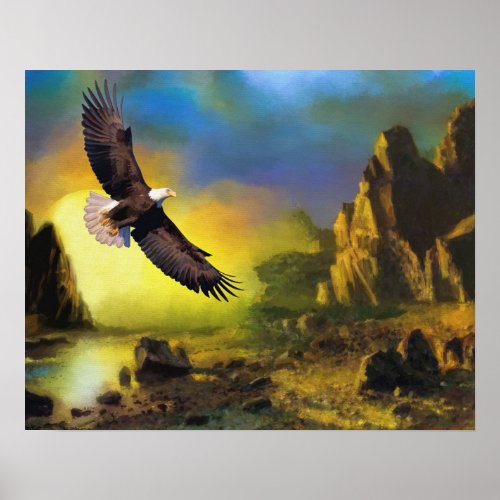 A Patriotic Design with Bald Eagle Flying High Poster