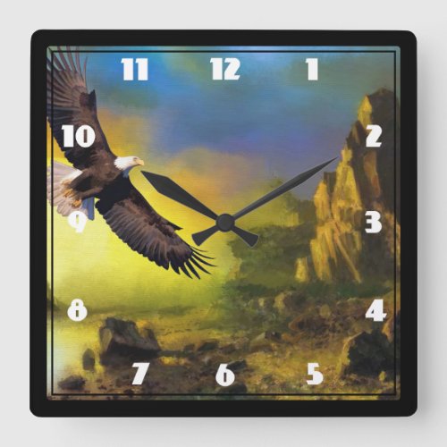 A Patriotic Design with Bald Eagle Flying High Square Wall Clock