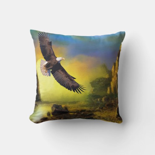 A Patriotic Design with Bald Eagle Flying High Throw Pillow