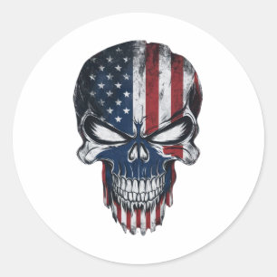 a patriotic skull classic round sticker