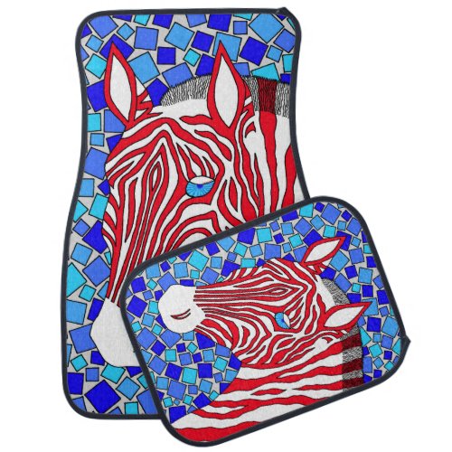A Patriotic Zebra Red White And Blue Colorful Car Floor Mat