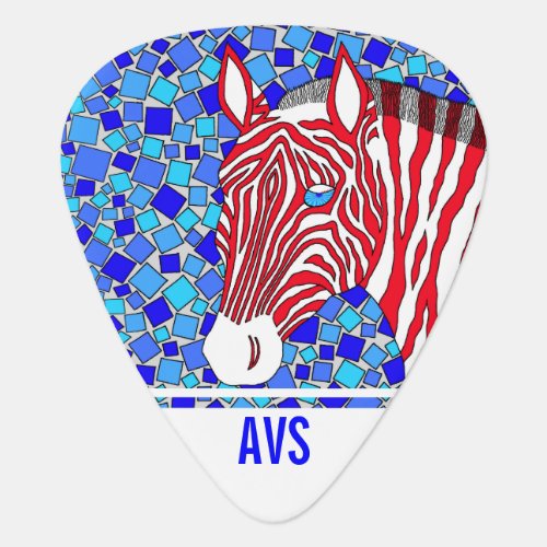 A Patriotic Zebra Red White And Blue Monogram Guitar Pick
