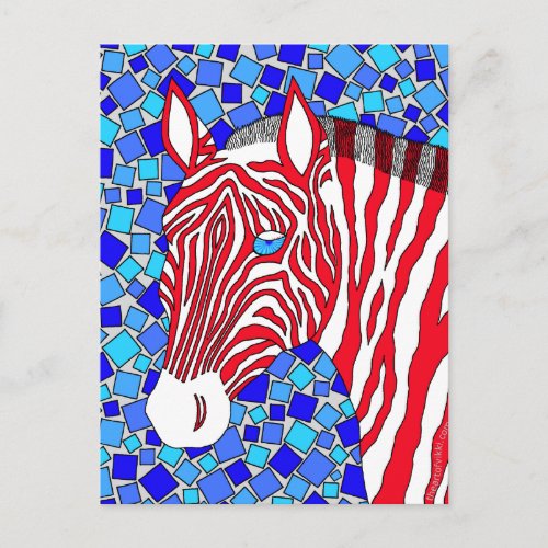 A Patriotic Zebra Red White And Blue Stripes Cool Postcard