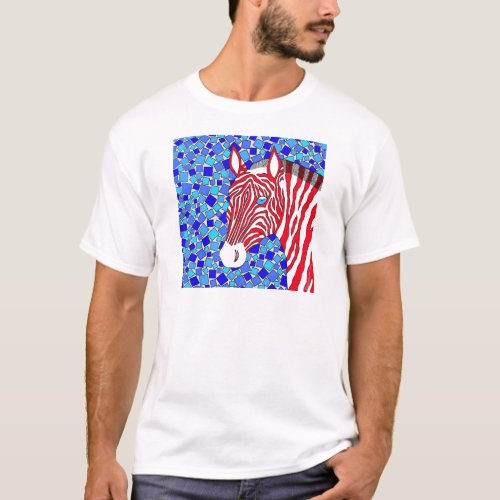 A Patriotic Zebra Red White And Blue Stripes Fun T_Shirt