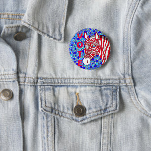 A Patriotic Zebra Red White And Blue Stripes Vote Pinback Button