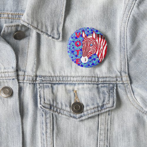 A Patriotic Zebra Red White And Blue Stripes Vote Pinback Button