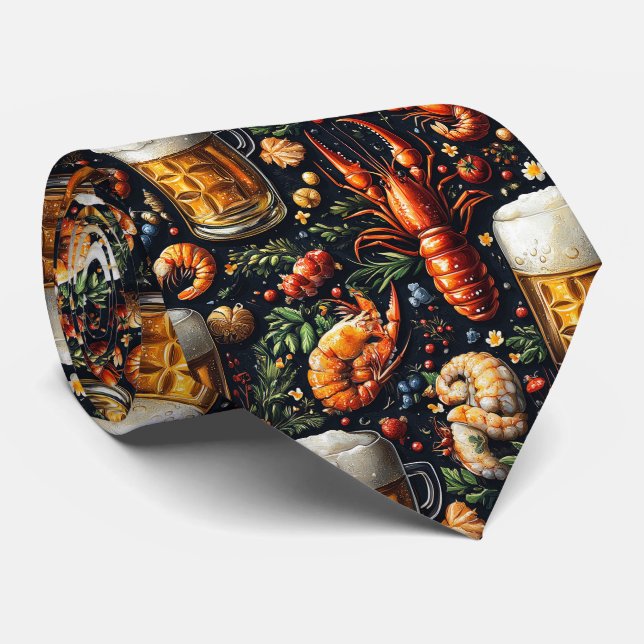 A pattern for beer and seafood lovers. neck tie (Rolled)