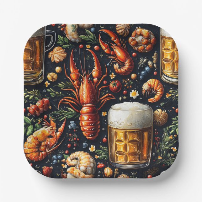 A pattern for beer and seafood lovers. paper plates (Front)