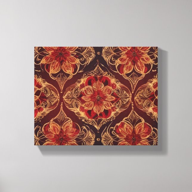 a pattern of flowers on a black background canvas print (Front)