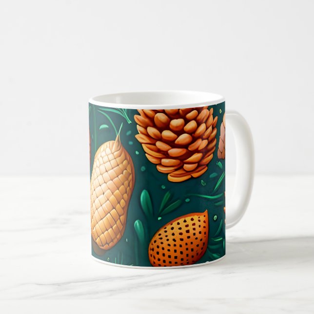 A Pattern of Pinecones and Acorns Coffee Mug (Front Right)