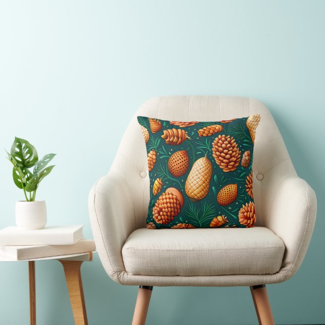 A Pattern of Pinecones and Acorns Throw Pillow (Chair)
