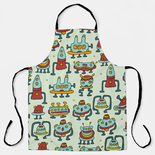 A pattern of robots - aliens. illustration.  apron (Front)