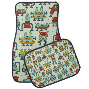 A pattern of robots - aliens. illustration.  car floor mat