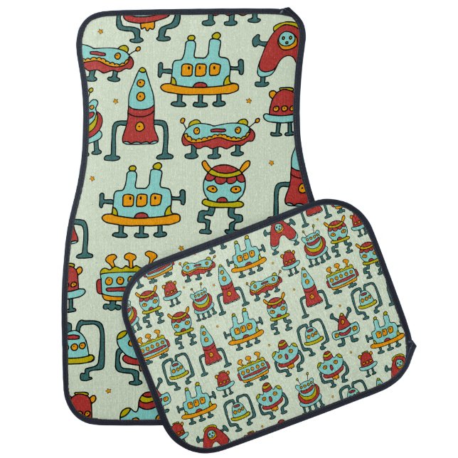 A pattern of robots - aliens. illustration.  car floor mat (Set)