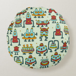 A pattern of robots - aliens. illustration.  round pillow