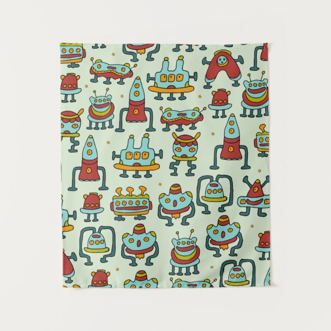 A pattern of robots - aliens. illustration.  tapestry (Front)