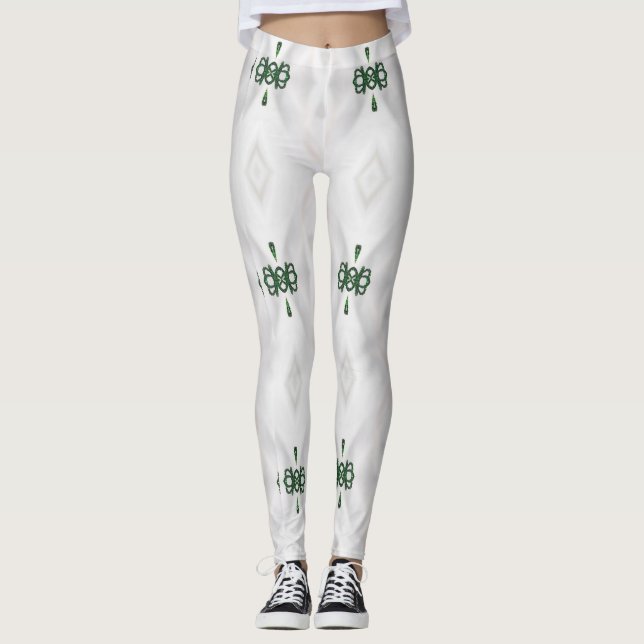 A Pattern of White Snow and Christmas Ribbon Leggings (Front)