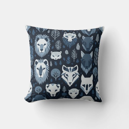 a pattern of wild animals throw pillow