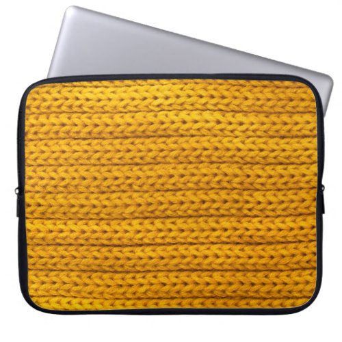 A pattern of yellow knitted fabric of yarn laptop sleeve