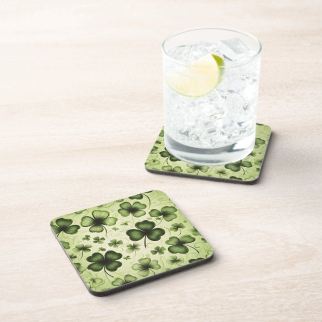 A Pattern Shamrocks and Clovers Beverage Coaster (Right Side)