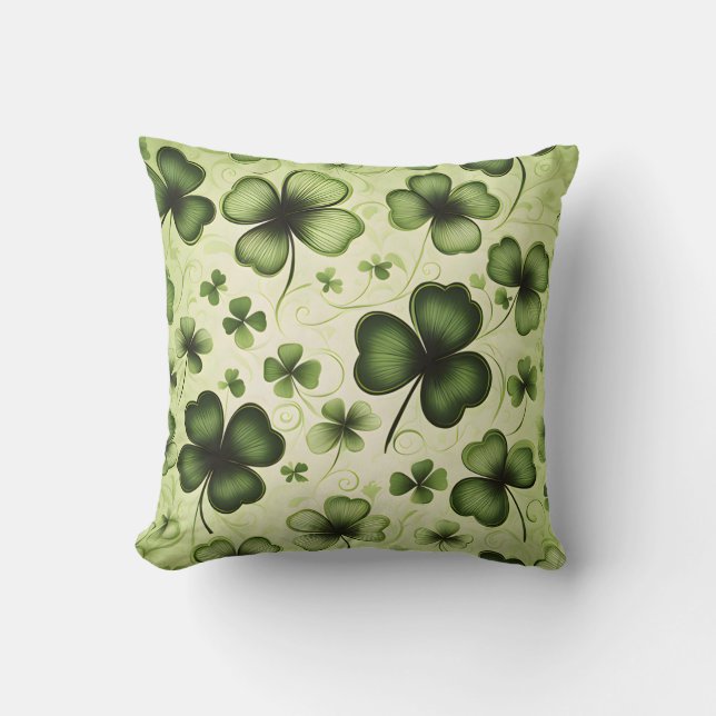 A Pattern Shamrocks and Clovers Throw Pillow (Front)