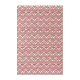 A patterned rug with red and brown motifs lies on acrylic print