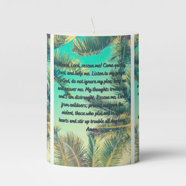 A Peace & Strength Prayer Pillar Candle (Front)