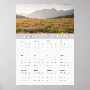 A peaceful mountain photo 2026 white calender poster