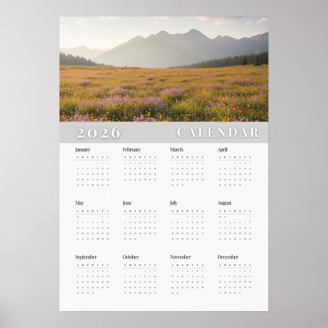 A peaceful mountain photo 2026 white calender poster (Front)