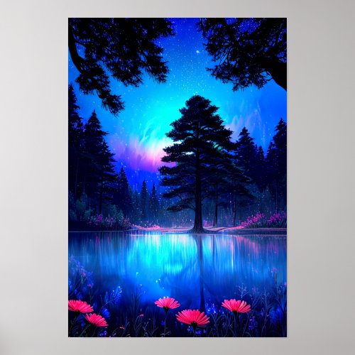 A Peaceful Night by the Lake Poster