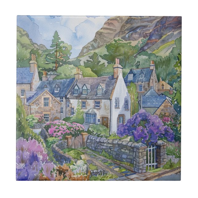 A Peaceful Scottish Village Ceramic Tile (Front)