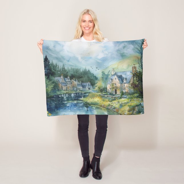 A Peaceful Scottish Village Fleece Blanket (In Situ)