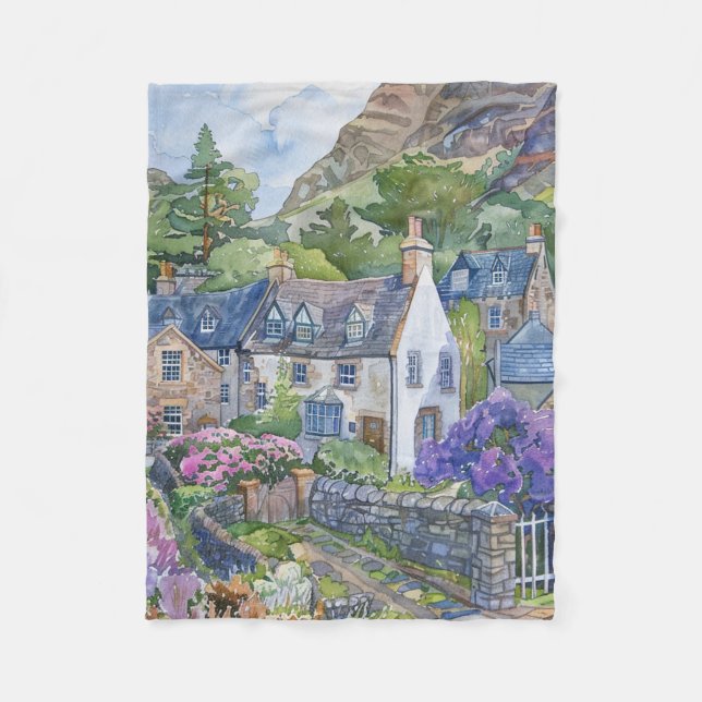 A Peaceful Scottish Village Fleece Blanket (Front)