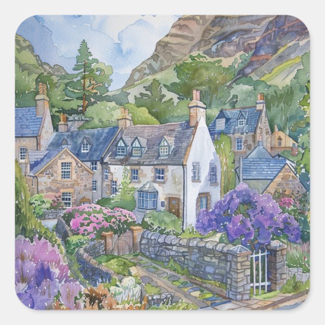 A Peaceful Scottish Village Square Sticker (Front)