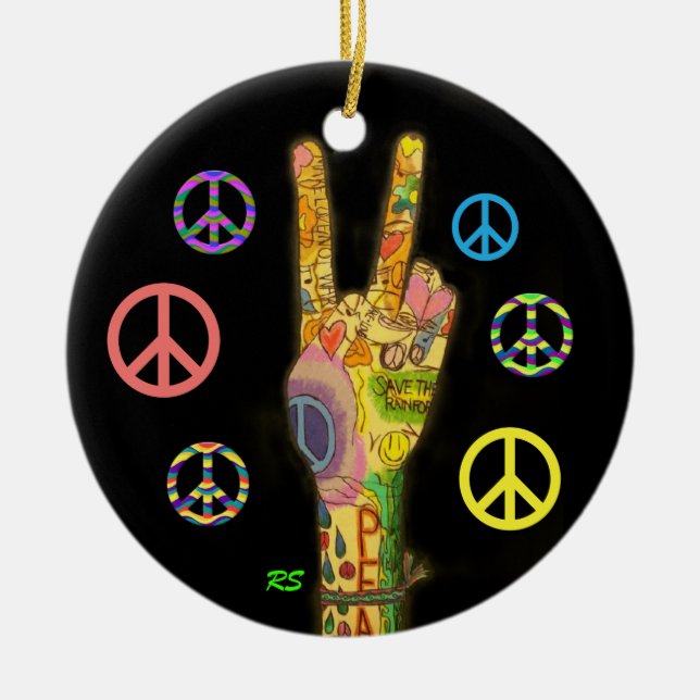 A Peaceful Theme - Peace Sign Ceramic Ornament (Front)