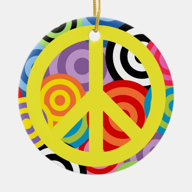 A Peaceful Theme - Peace Sign Ceramic Ornament (Front)