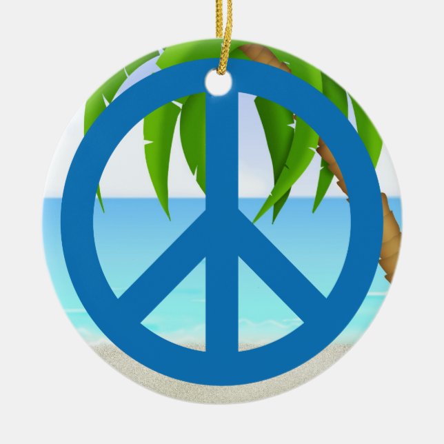 A Peaceful Theme - Peace Sign Ceramic Ornament (Front)