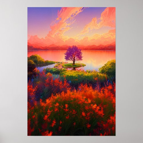 A Peaceful Tree by the Calm Waters Poster