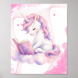 A peaceful unicorn reading  poster