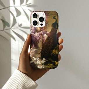 A peacock and doves in a garden , Eugene Bidau iPhone 15 Pro Max Case