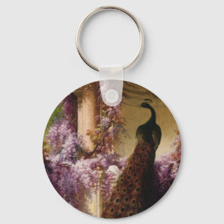 A Peacock and Doves in a Garden Print Keychain