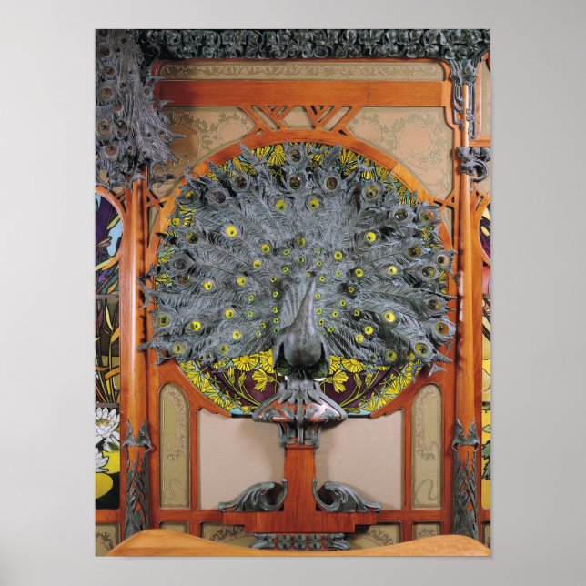 A peacock from the central panel of a mural poster (Front)