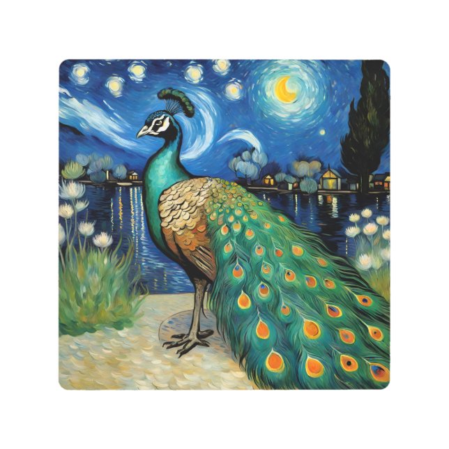 A Peacock in The Starry Night Metal Print (Front)