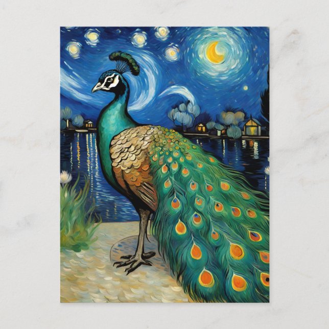 A Peacock in The Starry Night Postcard (Front)