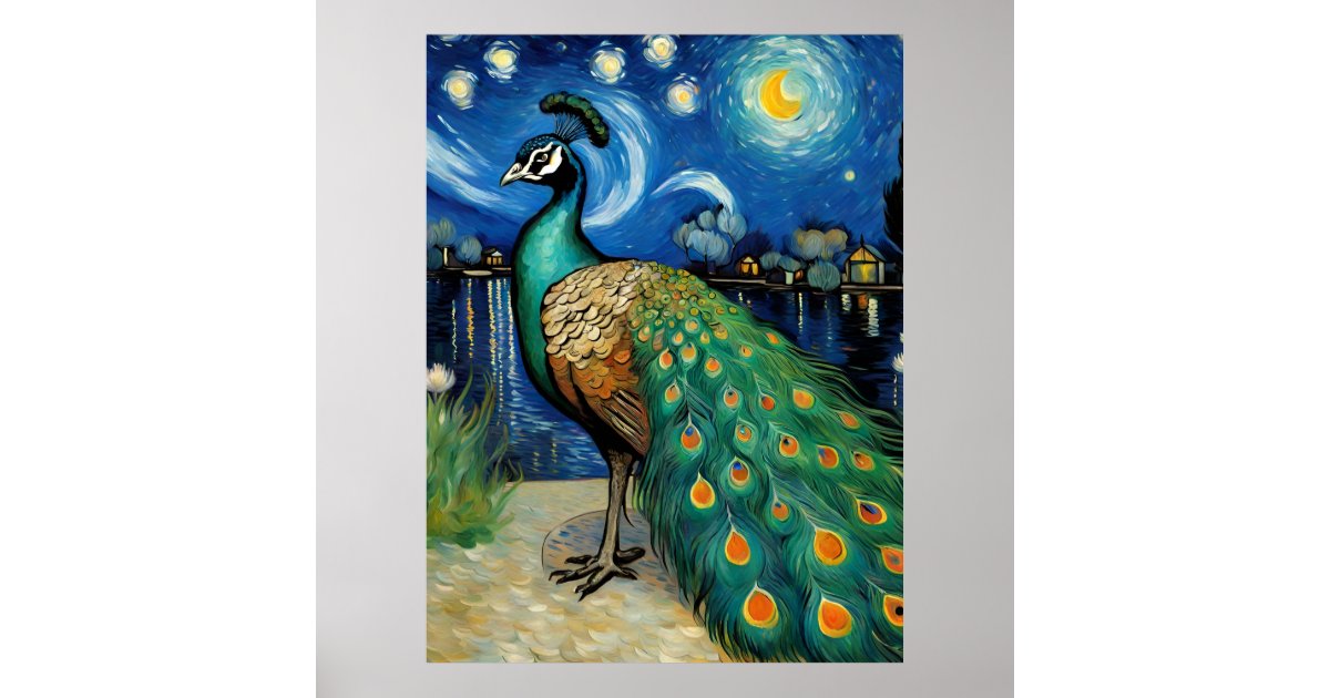 A Peacock in The Starry Night Poster | Zazzle