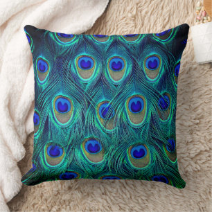 A Peacocks Beautiful Opened Feathers Throw Pillow